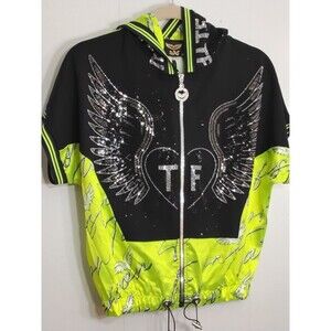 Tatu Black/Green Rhinestone hooded satin Jacket